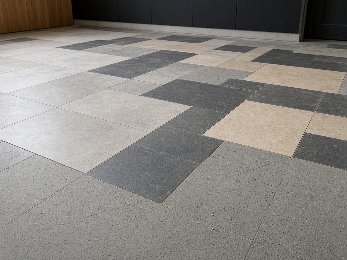 Ceramic and stone tile layout on a commercial floor